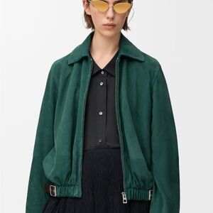 Loewe Belted jacket in suede goatskin, Deep Green Bomber Jacket